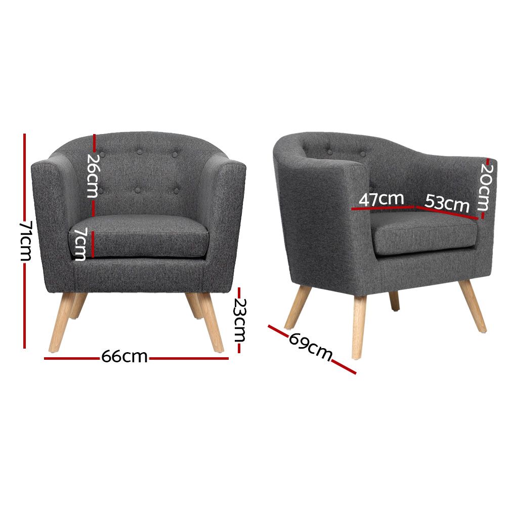 Armchair Tub Chair Single Accent Sofa Lounge - Grey Fabric