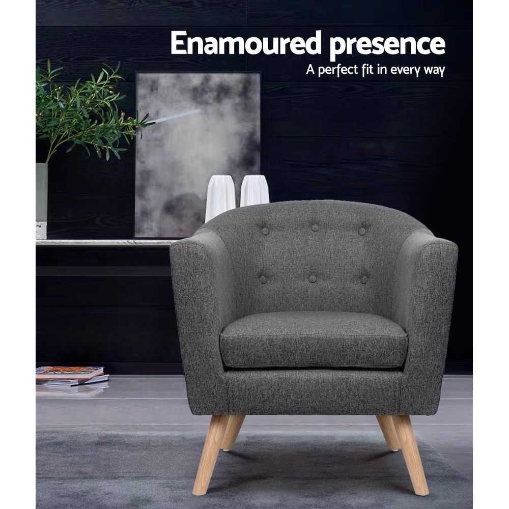 Armchair Tub Chair Single Accent Sofa Lounge - Grey Fabric