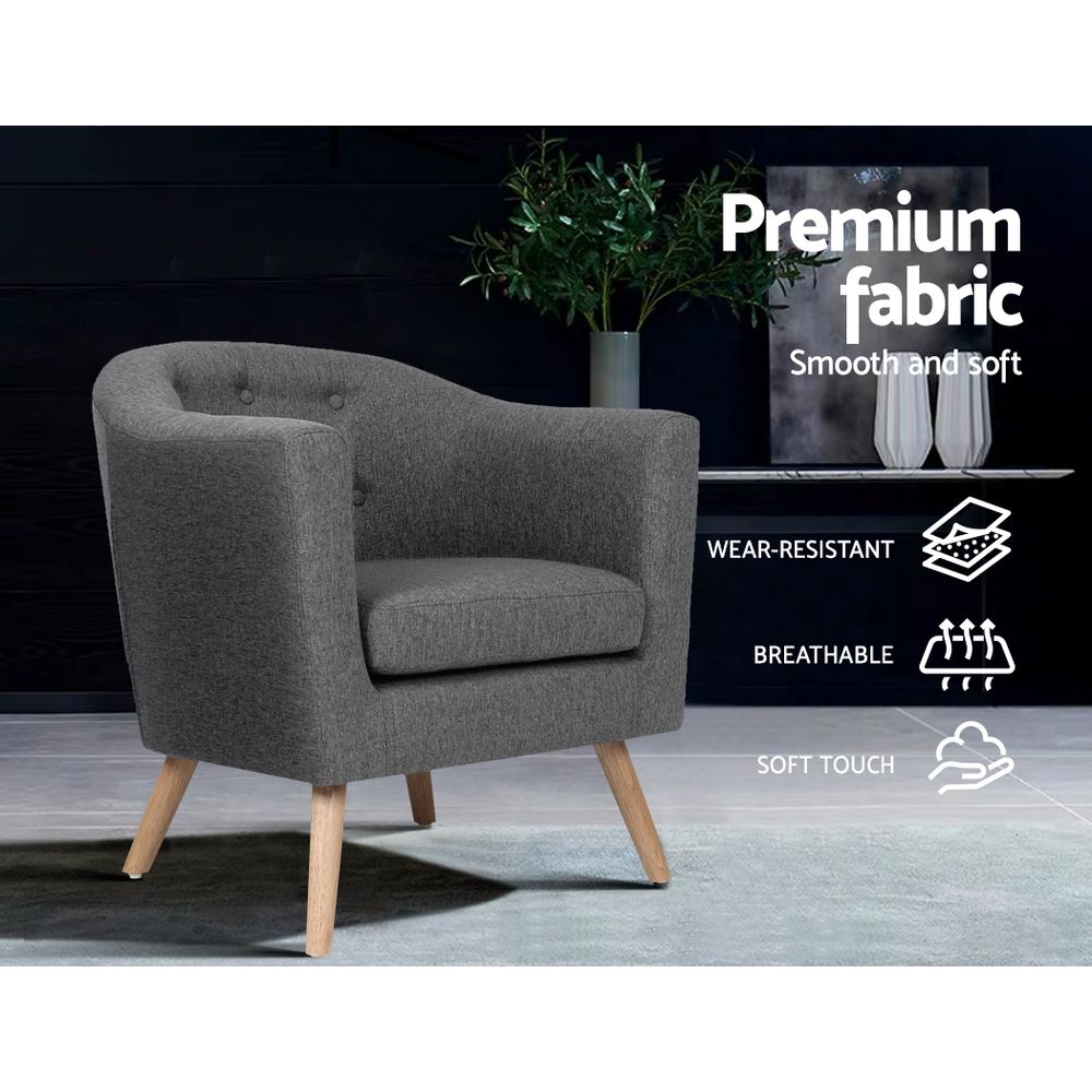 Armchair Tub Chair Single Accent Sofa Lounge - Grey Fabric