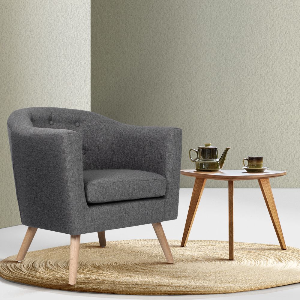 Armchair Tub Chair Single Accent Sofa Lounge - Grey Fabric