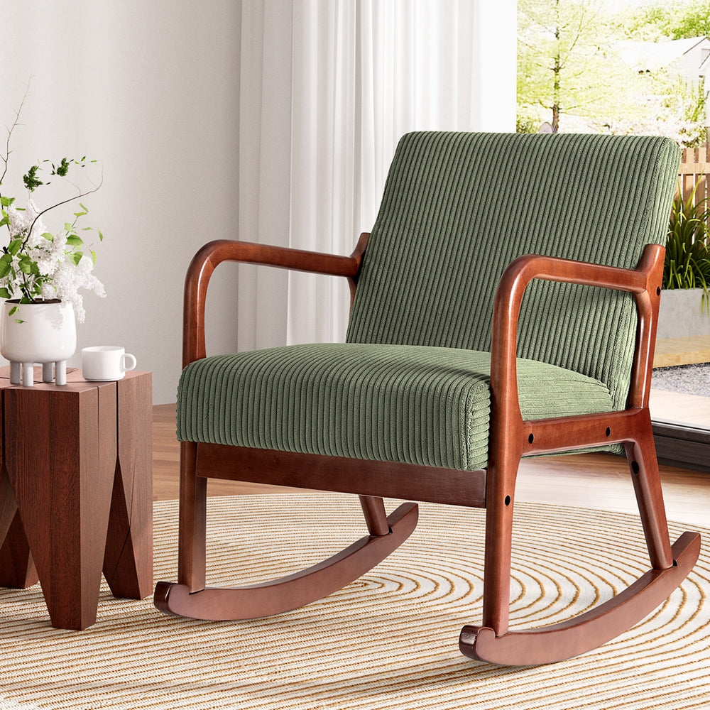 Rocking Armchair Nursery Chair Corduroy Green