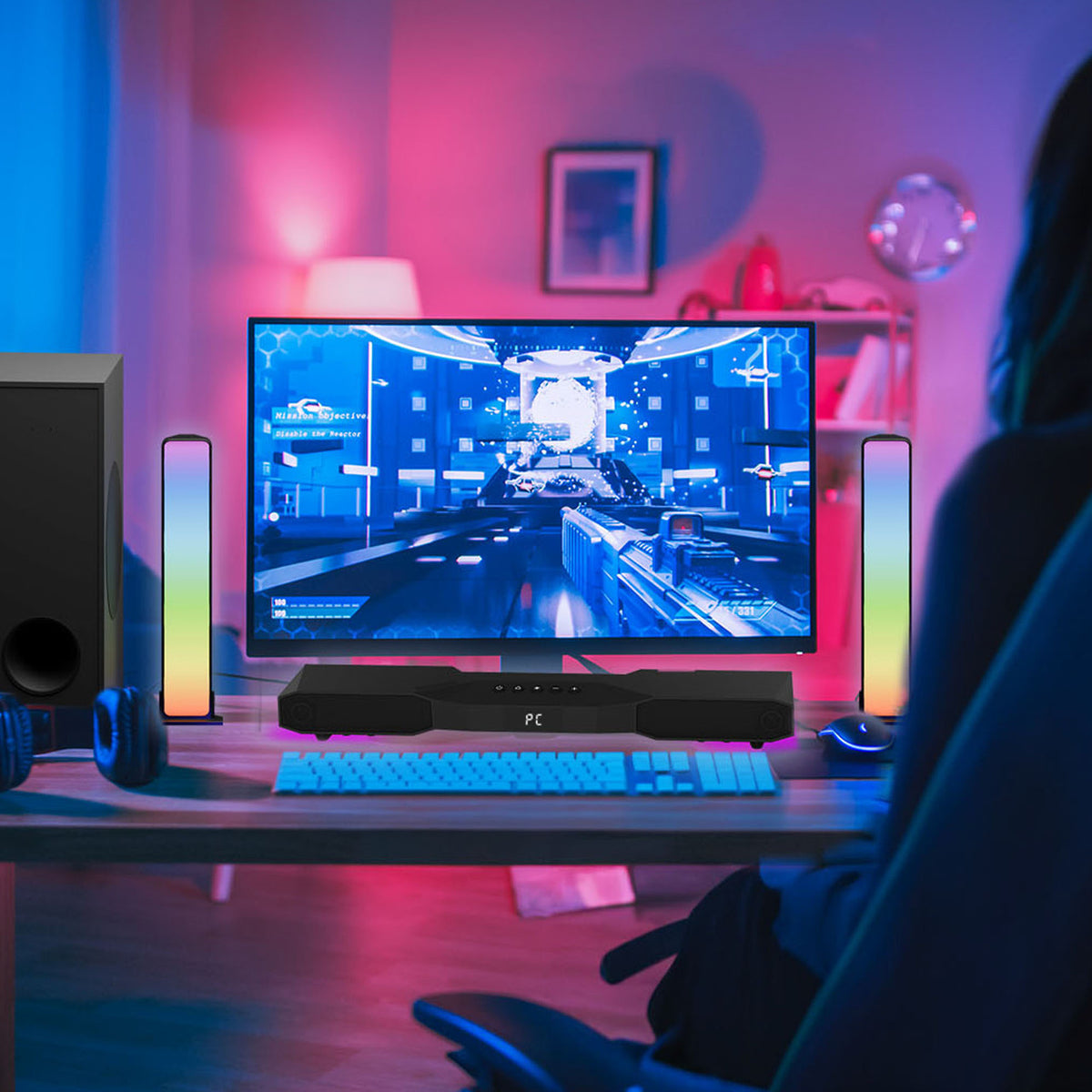 Laser RGB Gaming Soundbar with Subwoofer