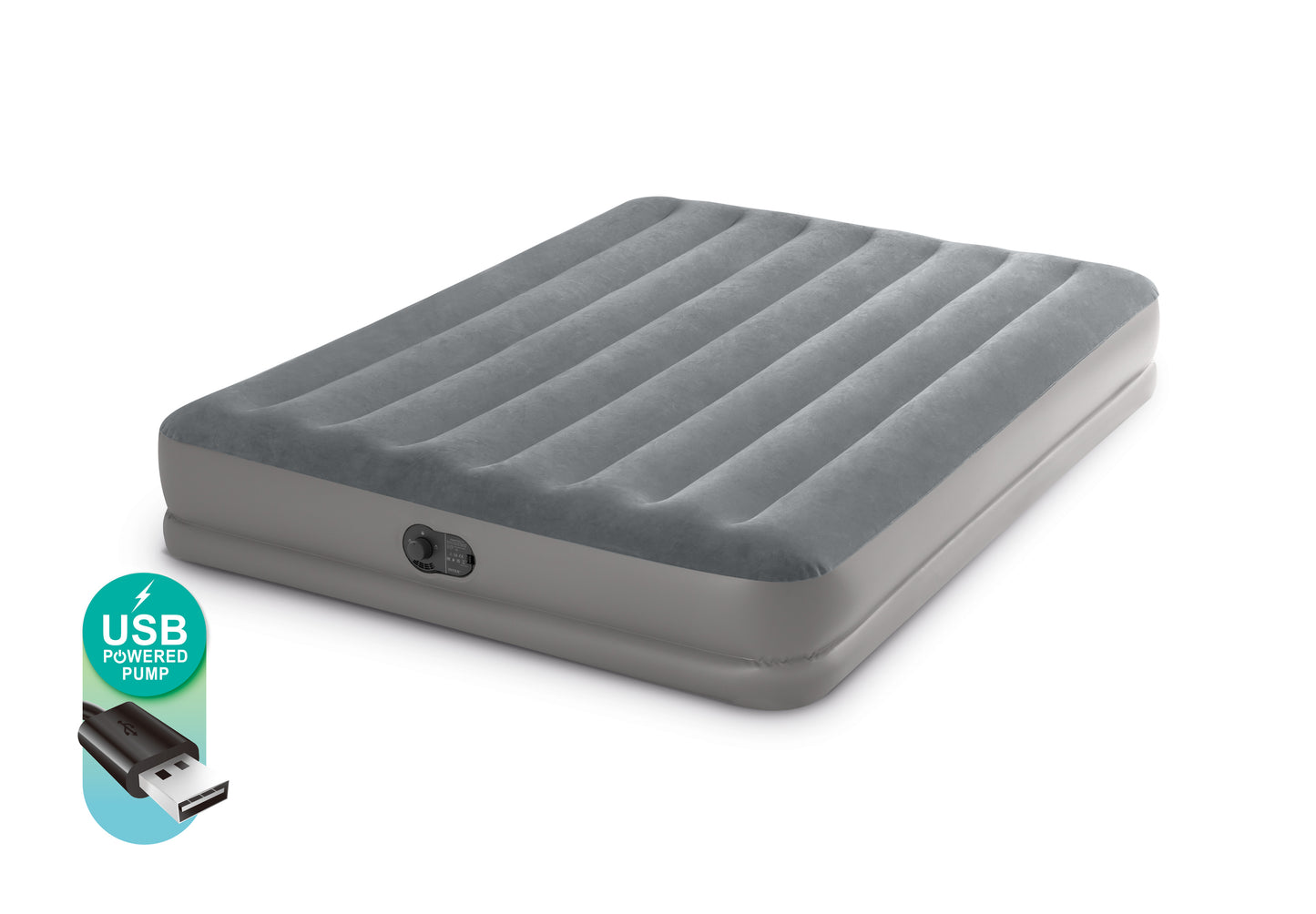 INTEX Queen Dura-Beam Standard Prestige Air Mattress 12" Queen w/ Built-In USB Electric Pump 64114