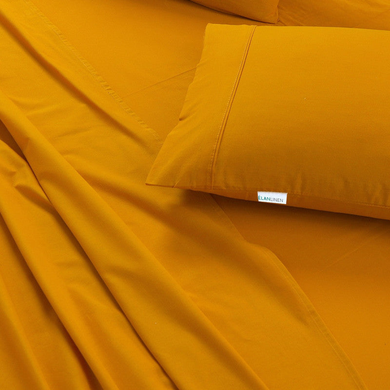 100% Egyptian Cotton Vintage Washed 500TC Mustard Double Bed Sheets Set