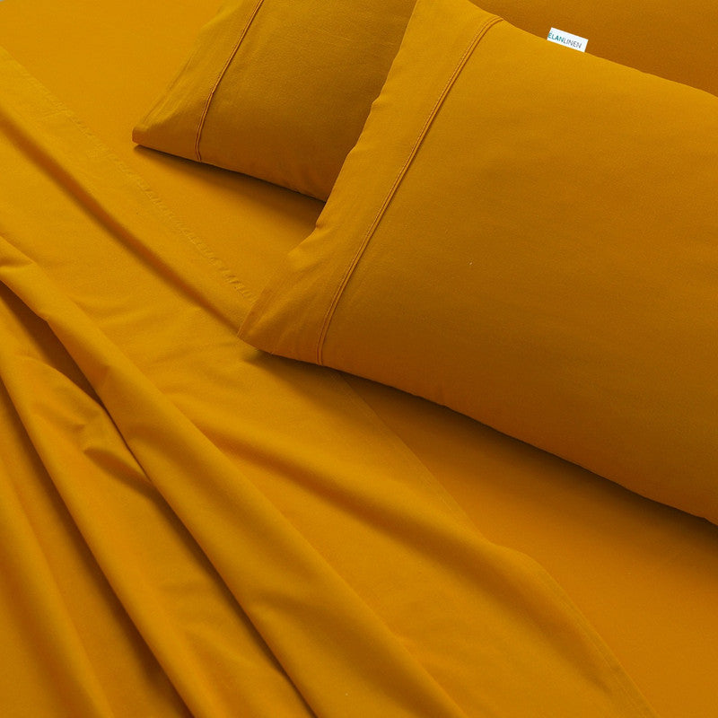 100% Egyptian Cotton Vintage Washed 500TC Mustard Double Bed Sheets Set