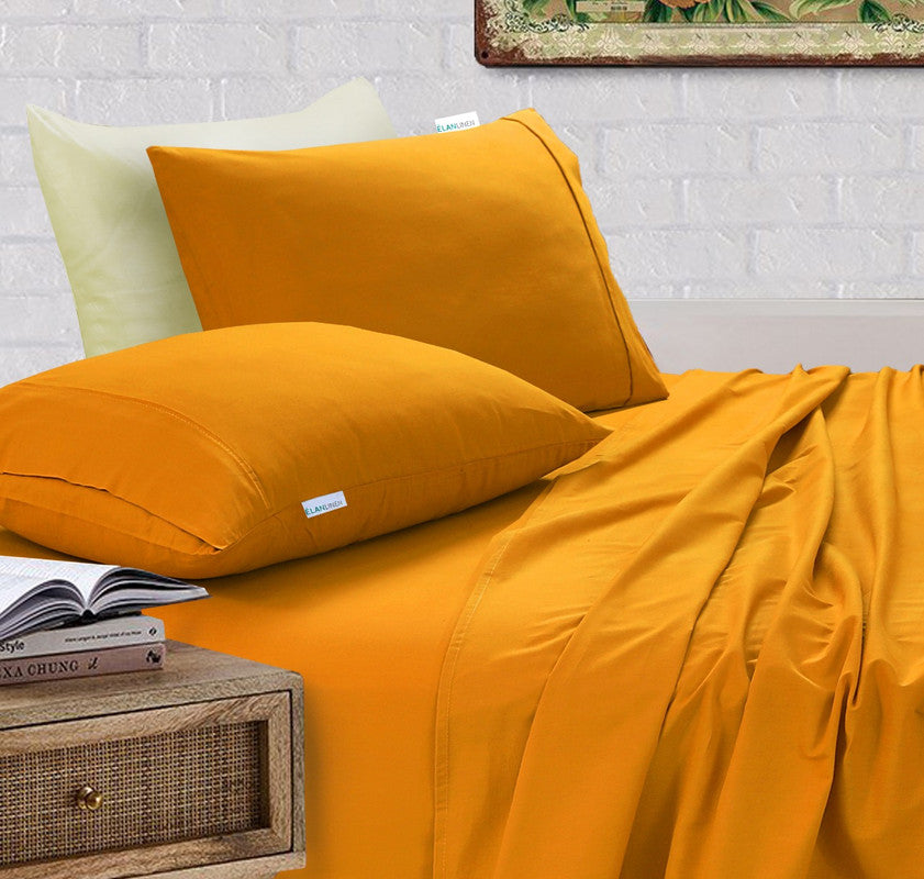 100% Egyptian Cotton Vintage Washed 500TC Mustard Double Bed Sheets Set