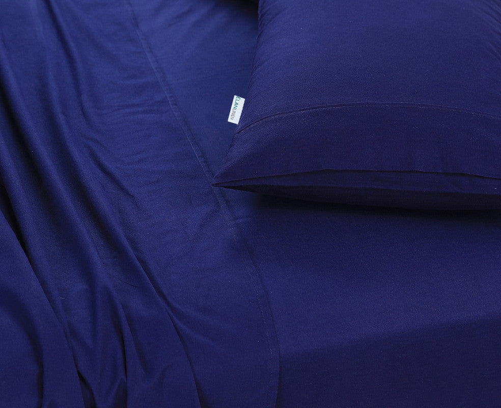 100% Egyptian Cotton Vintage Washed 500TC Navy Blue Double Bed Sheets Set