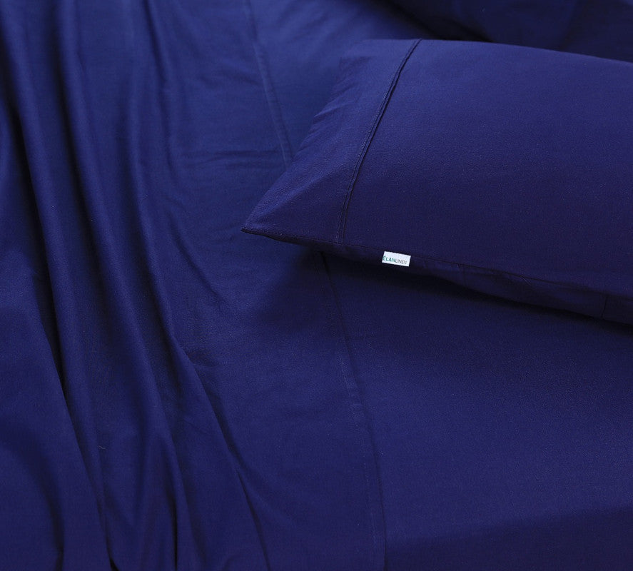 100% Egyptian Cotton Vintage Washed 500TC Navy Blue Double Bed Sheets Set