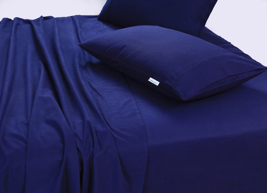 100% Egyptian Cotton Vintage Washed 500TC Navy Blue King Bed Sheets Set