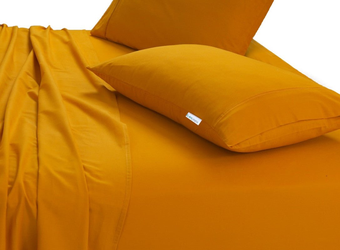 100% Egyptian Cotton Vintage Washed 500TC Mustard King Single Bed Sheets Set