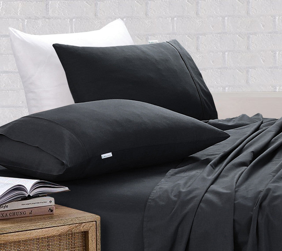 100% Egyptian Cotton Vintage Washed 500TC Charcoal 50 cm Deep Mega King Bed Sheets Set