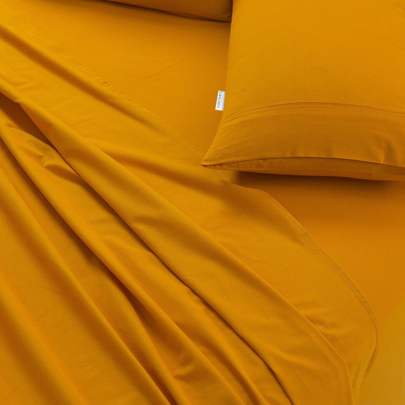 100% Egyptian Cotton Vintage Washed 500TC Mustard 50 cm Deep Mega King Bed Sheets Set