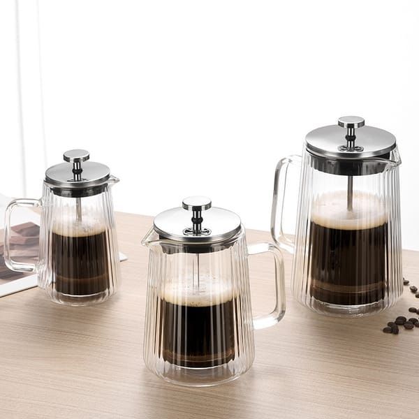 French Press Coffee Maker Double-Layer Glass Coffee Maker Ribbed Coffee Maker - Clear - Size 1000ML