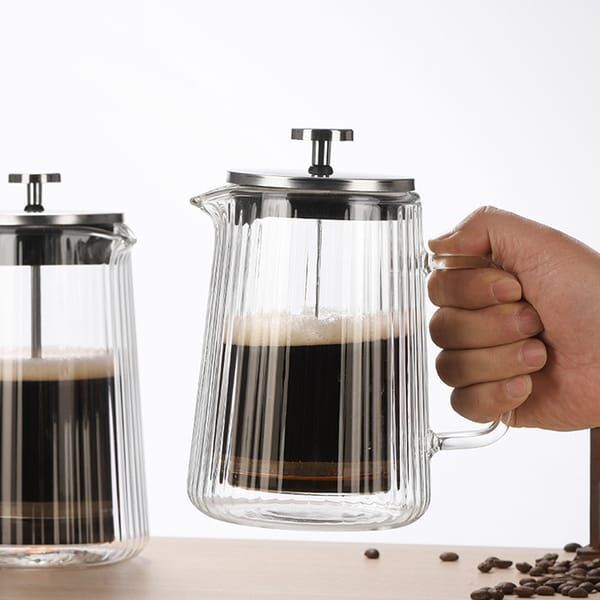 French Press Coffee Maker Double-Layer Glass Coffee Maker Ribbed Coffee Maker - Clear - Size 1000ML