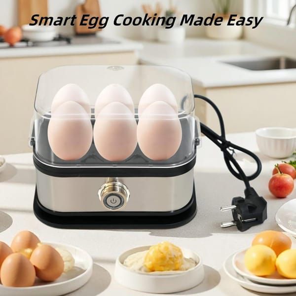 Electric Egg Cooker Kitchen Appliance Perfect Eggs Family-Sized High Quality - Silver - Size 01