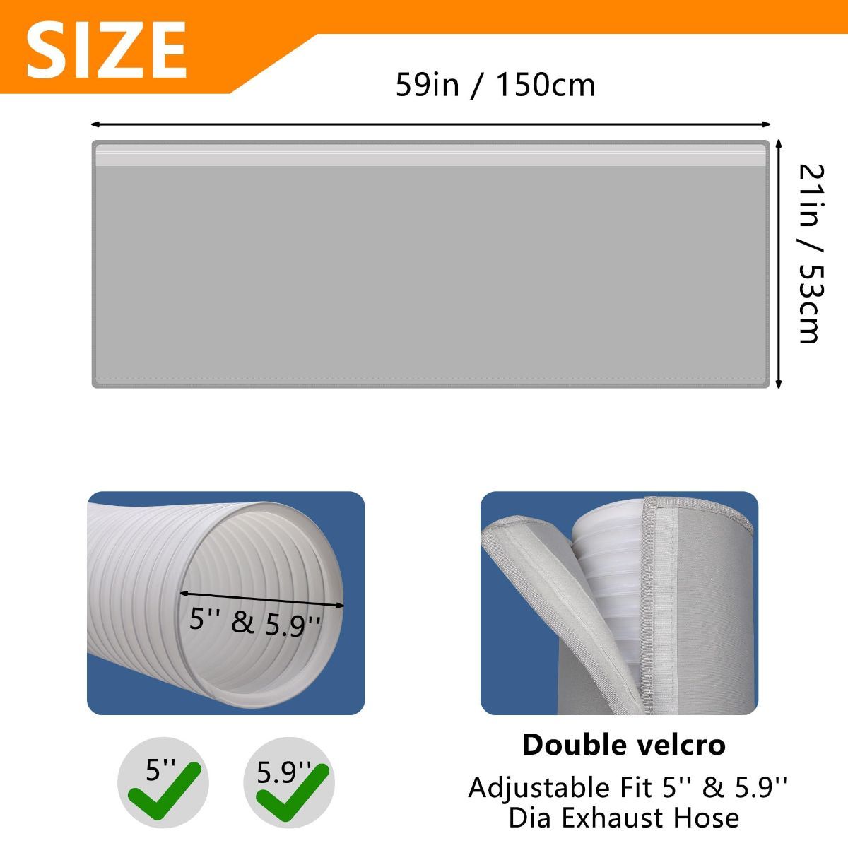 2Pack Portable AC Hose Insulation Sleeve, Portable Air Conditioners Insulated Hose Cover Wrap, Fit 5" & 5.9" Diameter Exhaust Hose, Easy Installation with 3*Adjustable Buckle Straps - Black