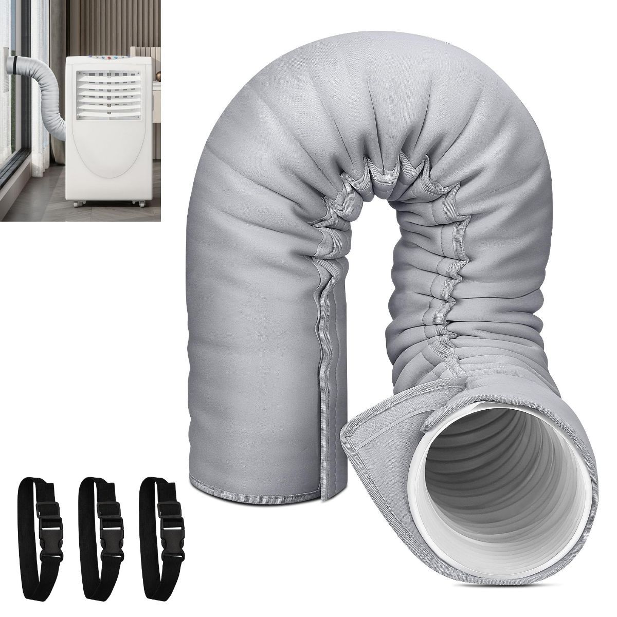 2Pack Portable AC Hose Insulation Sleeve, Portable Air Conditioners Insulated Hose Cover Wrap, Fit 5" & 5.9" Diameter Exhaust Hose, Easy Installation with 3*Adjustable Buckle Straps - Black