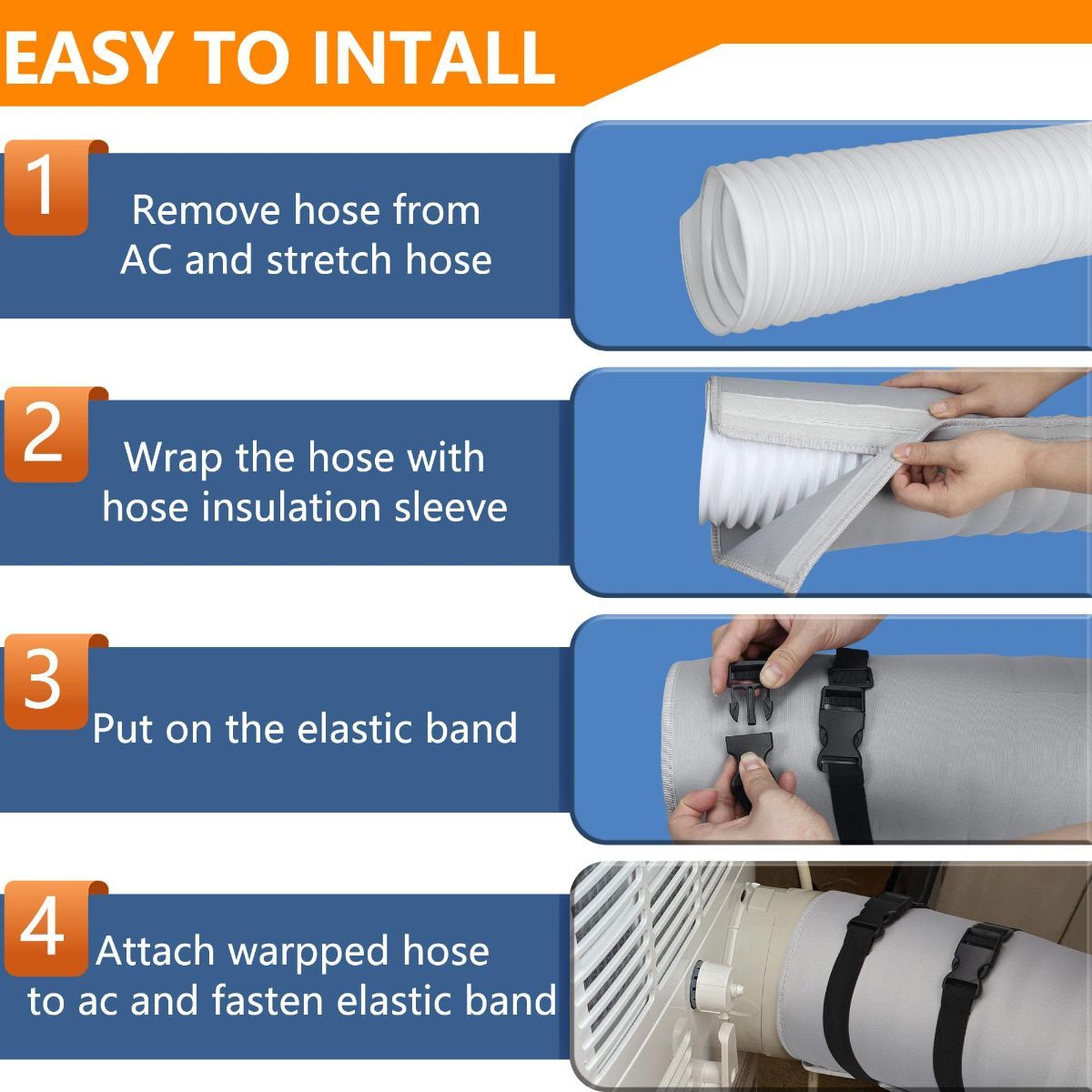 2Pack Portable AC Hose Insulation Sleeve, Portable Air Conditioners Insulated Hose Cover Wrap, Fit 5" & 5.9" Diameter Exhaust Hose, Easy Installation with 3*Adjustable Buckle Straps - Black