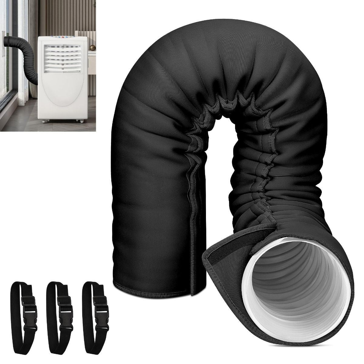 2Pack Portable AC Hose Insulation Sleeve, Portable Air Conditioners Insulated Hose Cover Wrap, Fit 5" & 5.9" Diameter Exhaust Hose, Easy Installation with 3*Adjustable Buckle Straps - Black