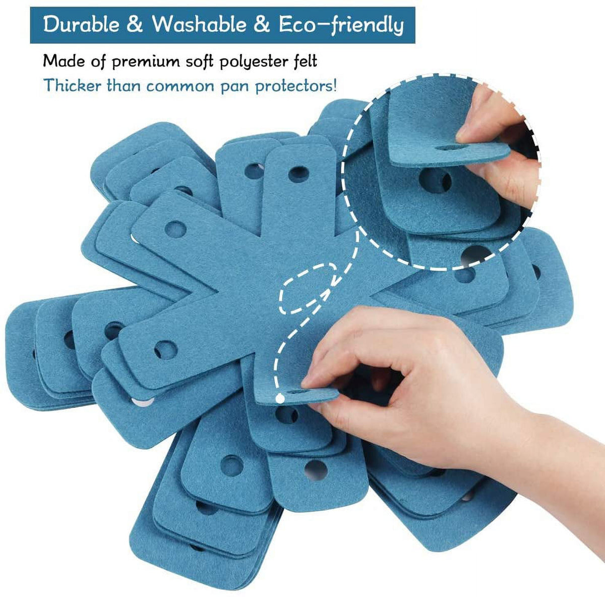 12 Pcs Pot and Pan Protectors, Thicker Felt Divider Pads for Stacking and Protecting Cookware, Cyan, 4 Different Sizes