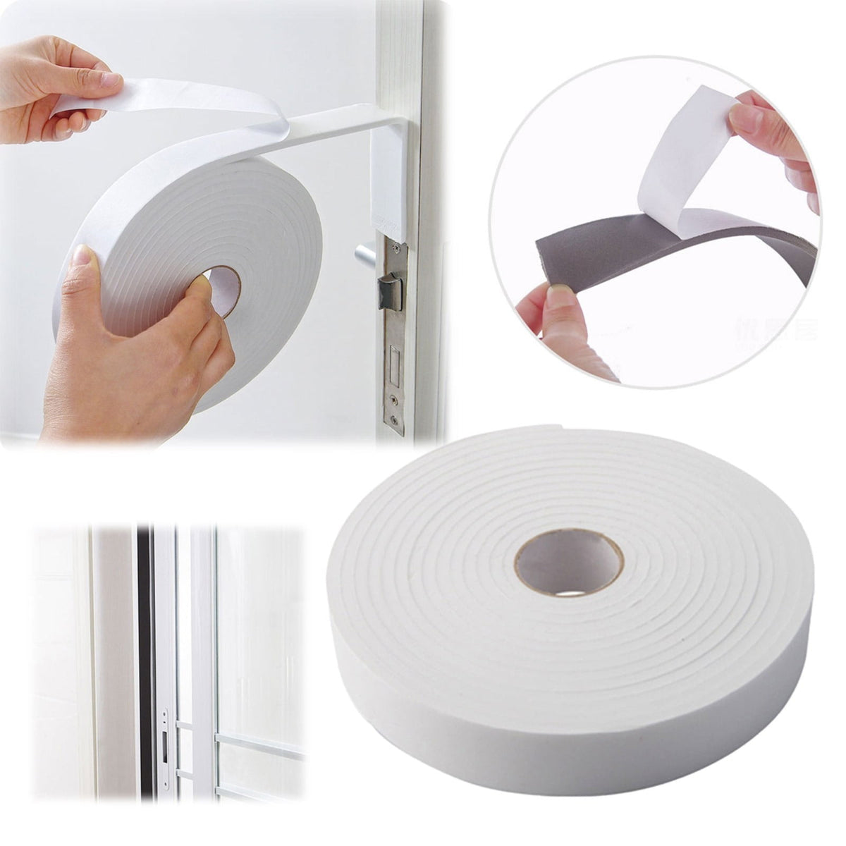 3 Roll Foam Weather Stripping, high density adhesive door and window seal for noise reduction and drafts, White, 1.18 inches x 16.4 feet