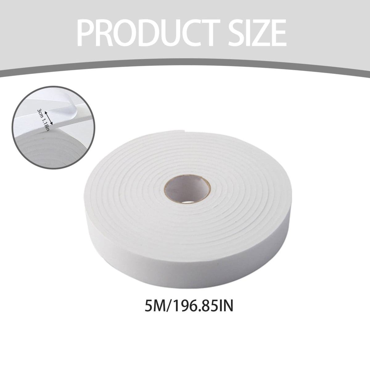3 Roll Foam Weather Stripping, high density adhesive door and window seal for noise reduction and drafts, White, 1.18 inches x 16.4 feet