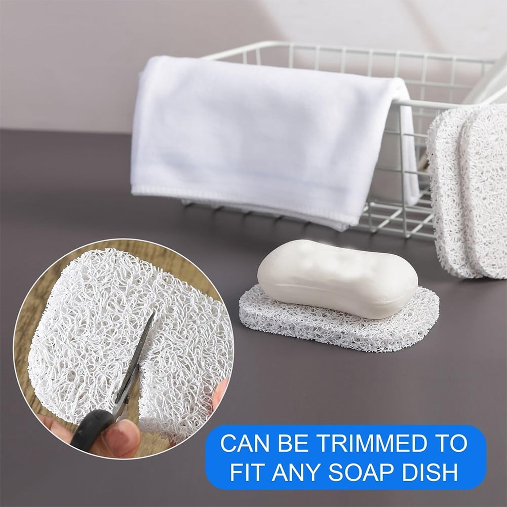 5Pcs White Soap Bar Saver Tray, Fast Dry Non-Slip Shower Soap Dish Holder Sponge Lift Pad for Bathroom Kitchen