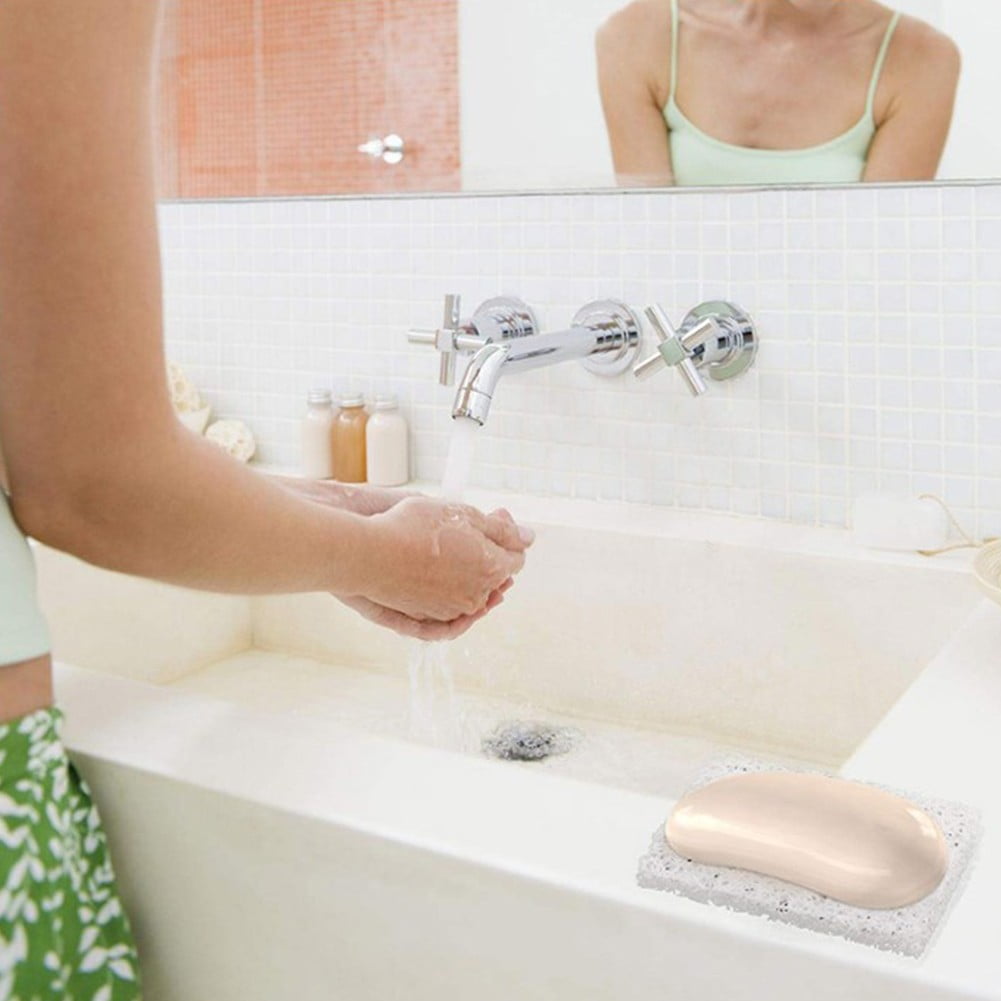 5Pcs White Soap Bar Saver Tray, Fast Dry Non-Slip Shower Soap Dish Holder Sponge Lift Pad for Bathroom Kitchen