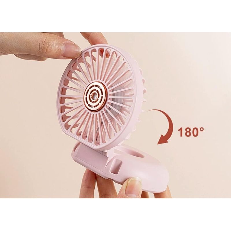 Handheld Fan, Portable Neck Fan, Folding fan,Attachment function 3 Speed Fan USB Rechargeable Fan Cute Design (Deep blue)