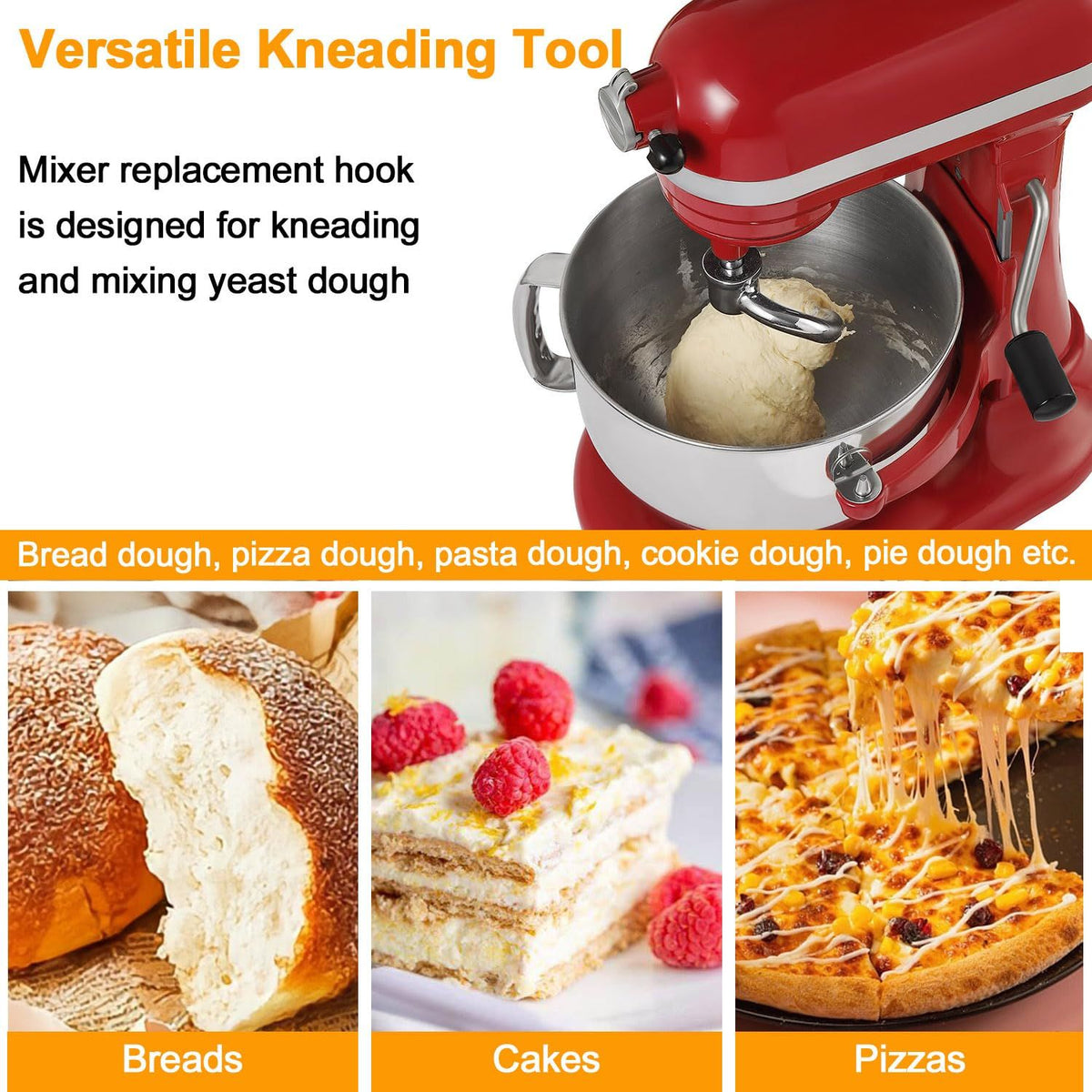 Dough Hook for Mixer, Stainless Steel Spiral Dough Hook Attachment for Lift Stand Mixers Household flour mixer head