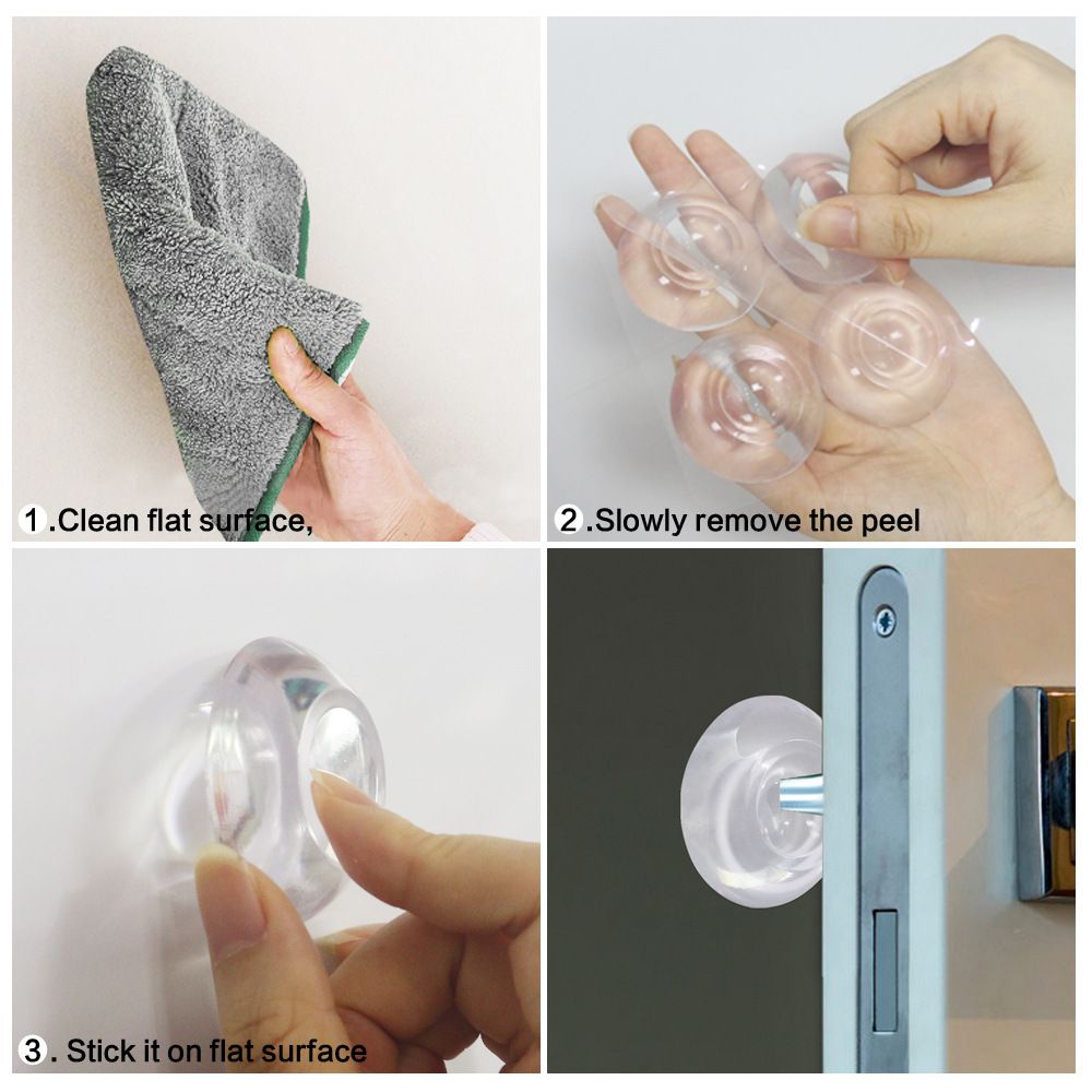 Door Stopper Wall Protector, Self-Adhesive Reusable Door Knob Stops, Clear Round Wall Shield and Silence Cover-9 Pcs
