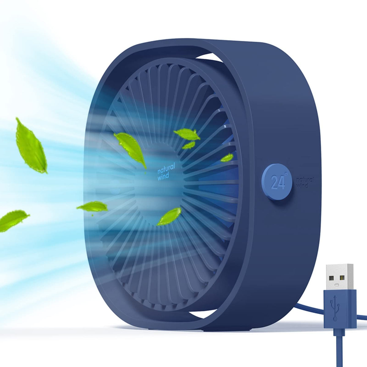Small USB Fan Small Quiet Portable USB Powered ONLY (No Battery), Cooling Speed Setting 360° Adjustable , Blue