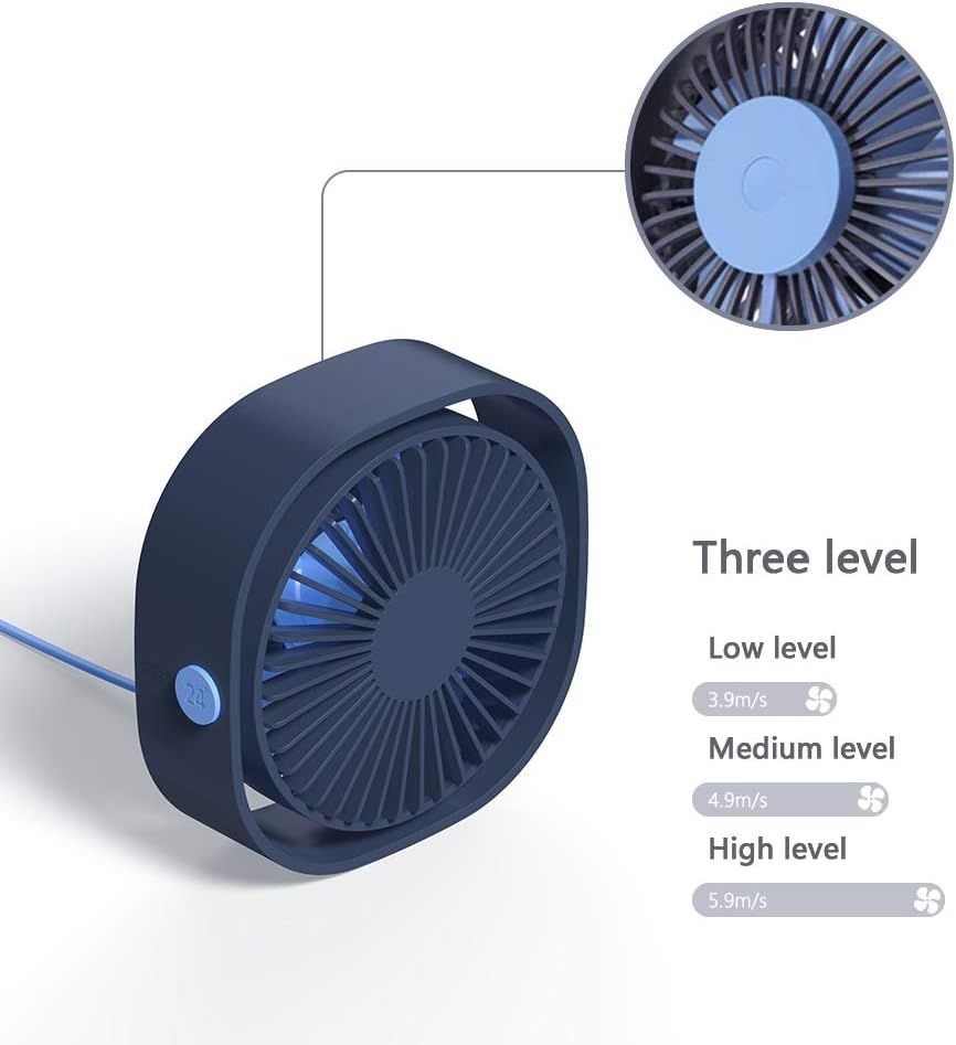 Small USB Fan Small Quiet Portable USB Powered ONLY (No Battery), Cooling Speed Setting 360° Adjustable , Blue