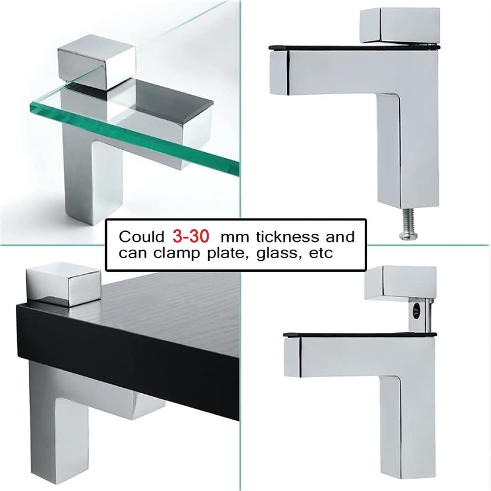 2 Pcs Adjustable Wood/Glass Floating Shelf Brackets Wall Mount, Solid Metal 90 Degree Right Angle Adjustable Wood Glass Shelf