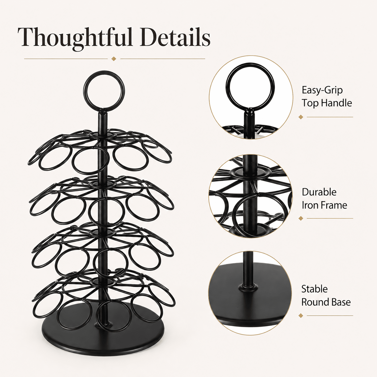 Coffee Pod Carousel Holder, 4-Tier Rotating K Cup Holder Compatible with 40 Cup Pods, Coffee Bar Accessory