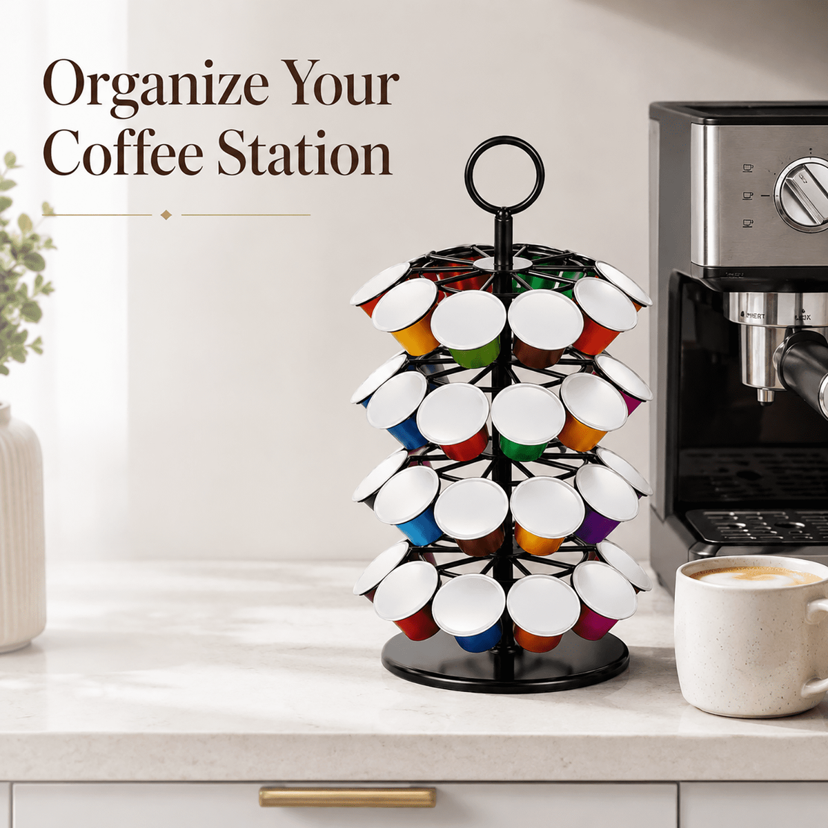 Coffee Pod Carousel Holder, 4-Tier Rotating K Cup Holder Compatible with 40 Cup Pods, Coffee Bar Accessory