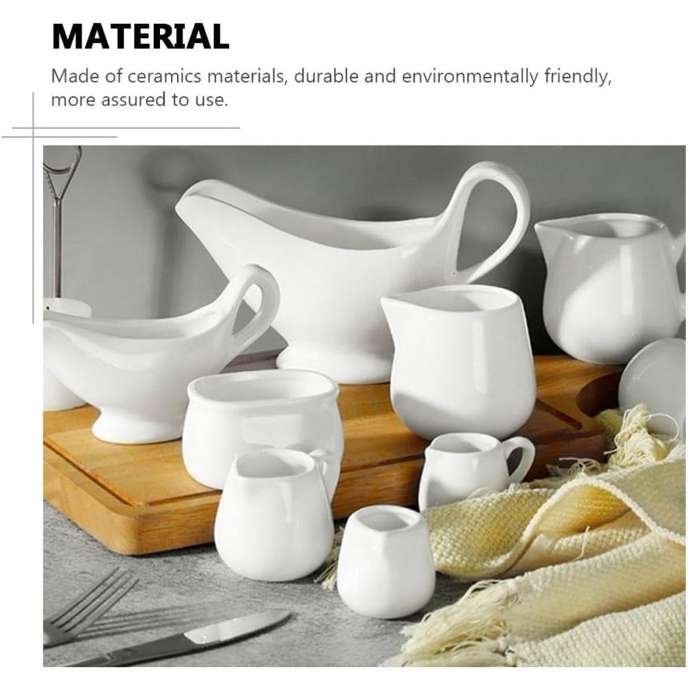 3pcs Ceramic Milk Jug with Handle, White 50ml Coffee Creamer Container