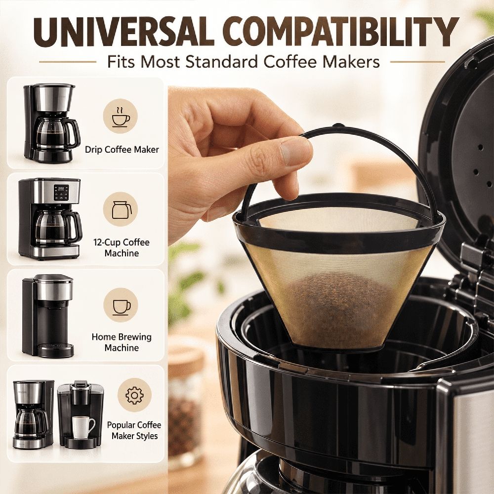 Reusable cone coffee machine filter 2-in-1