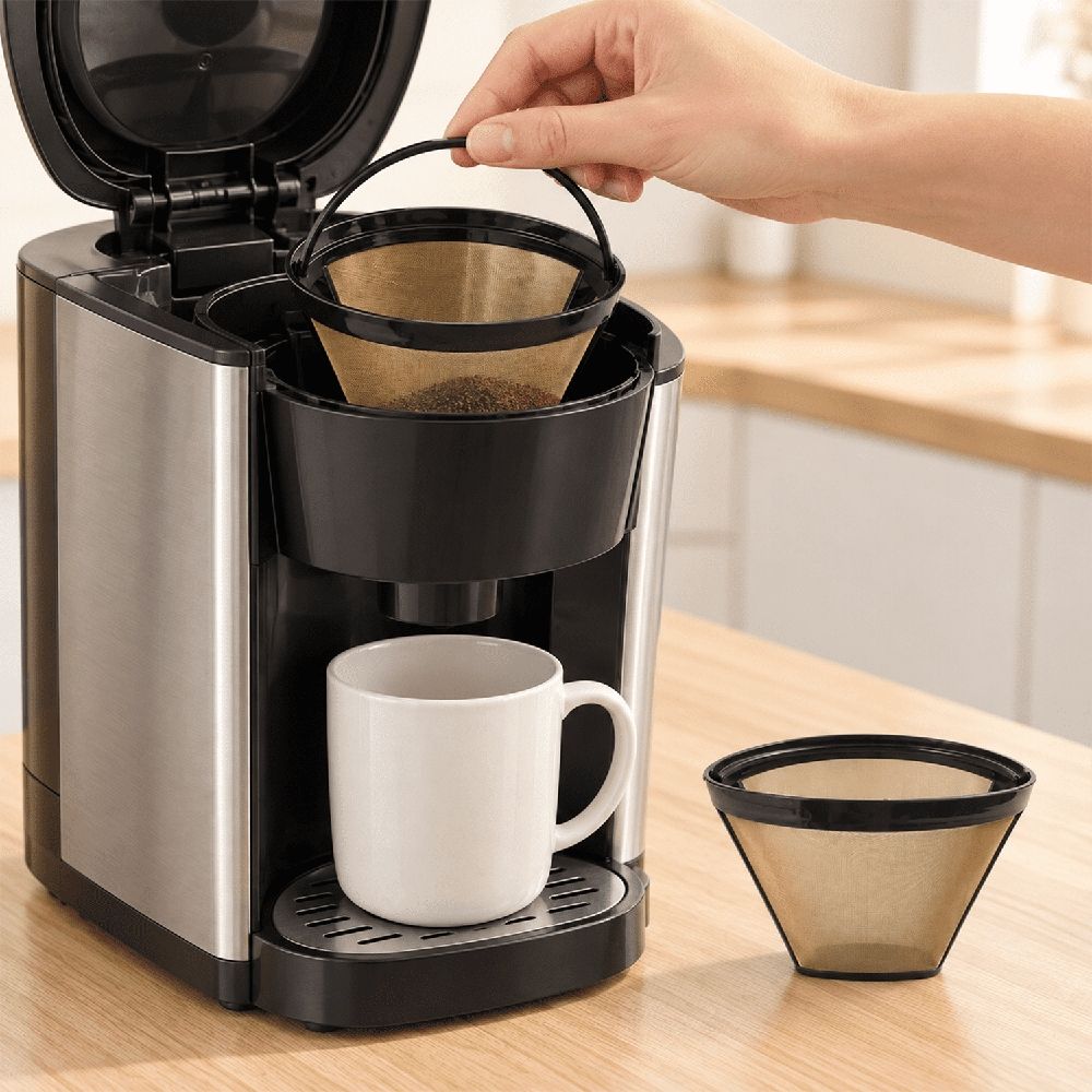 Reusable cone coffee machine filter 2-in-1