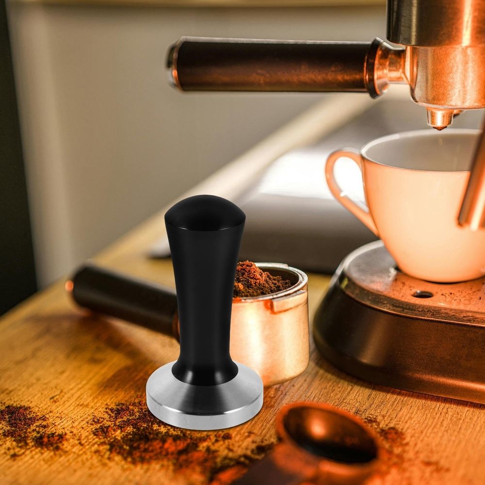 Manual Stainless Steel Coffee Tamper with Flat Base Comfortable Grip for Home Espresso Brewing