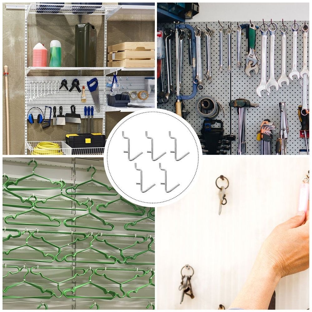 10Pcs Easy Install V Shape Pegboard Hooks Plated Silver Metal for Tool Hanging