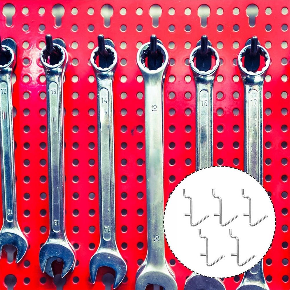 10Pcs Easy Install V Shape Pegboard Hooks Plated Silver Metal for Tool Hanging