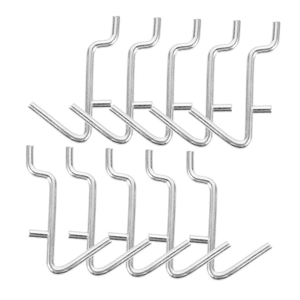 10Pcs Easy Install V Shape Pegboard Hooks Plated Silver Metal for Tool Hanging