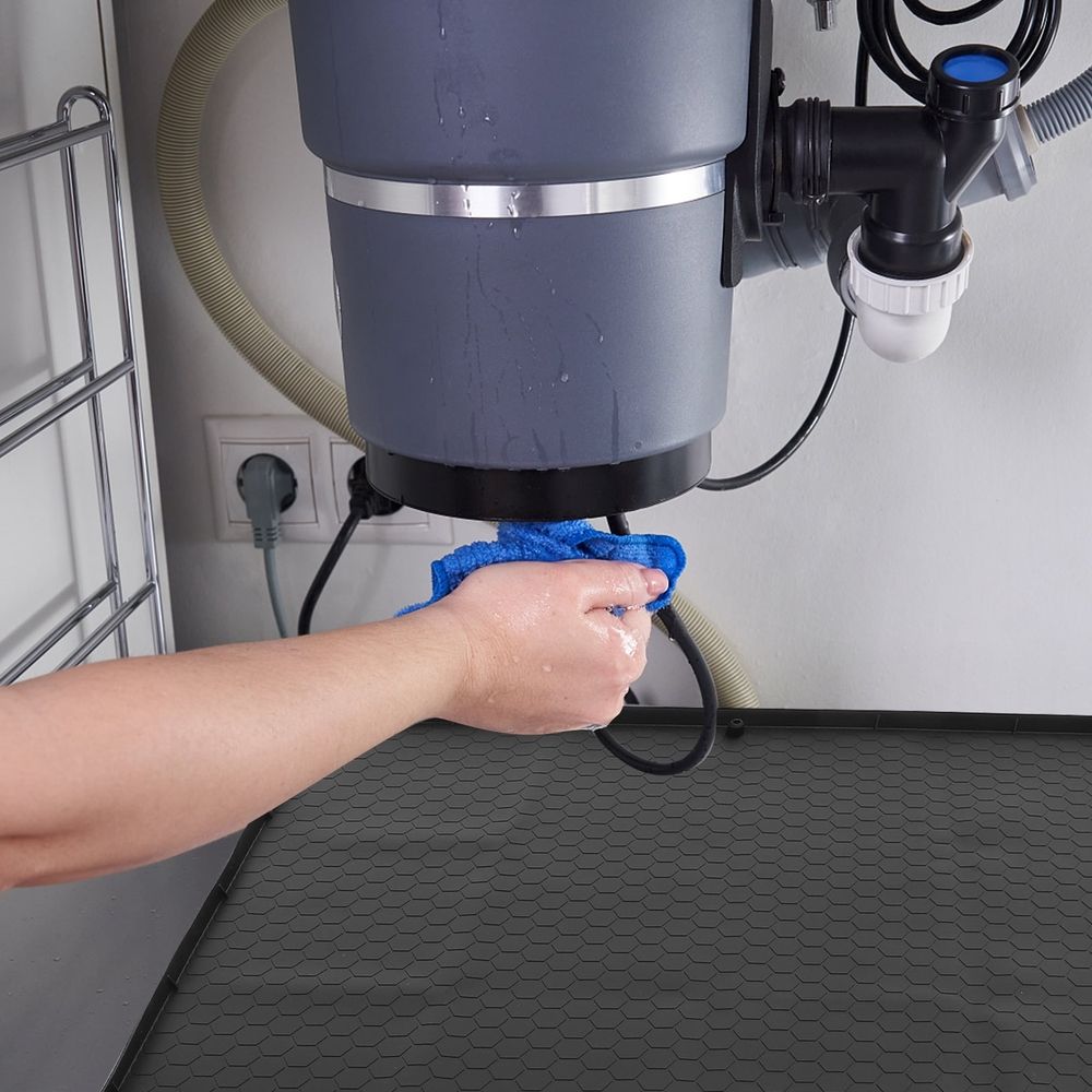 Washable Black Rubber Mat for Kitchen Cabinet Organizers and Under Sink Use