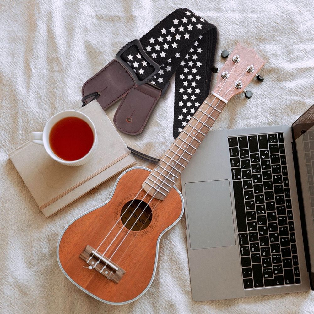 Durable Black Cotton Ukulele Guitar Strap with Adjustable Length for Musicians