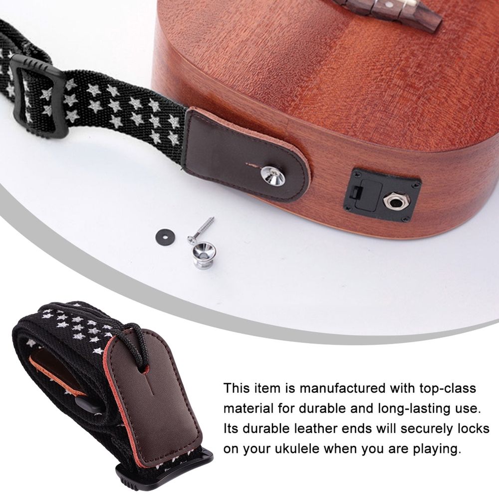 Durable Black Cotton Ukulele Guitar Strap with Adjustable Length for Musicians
