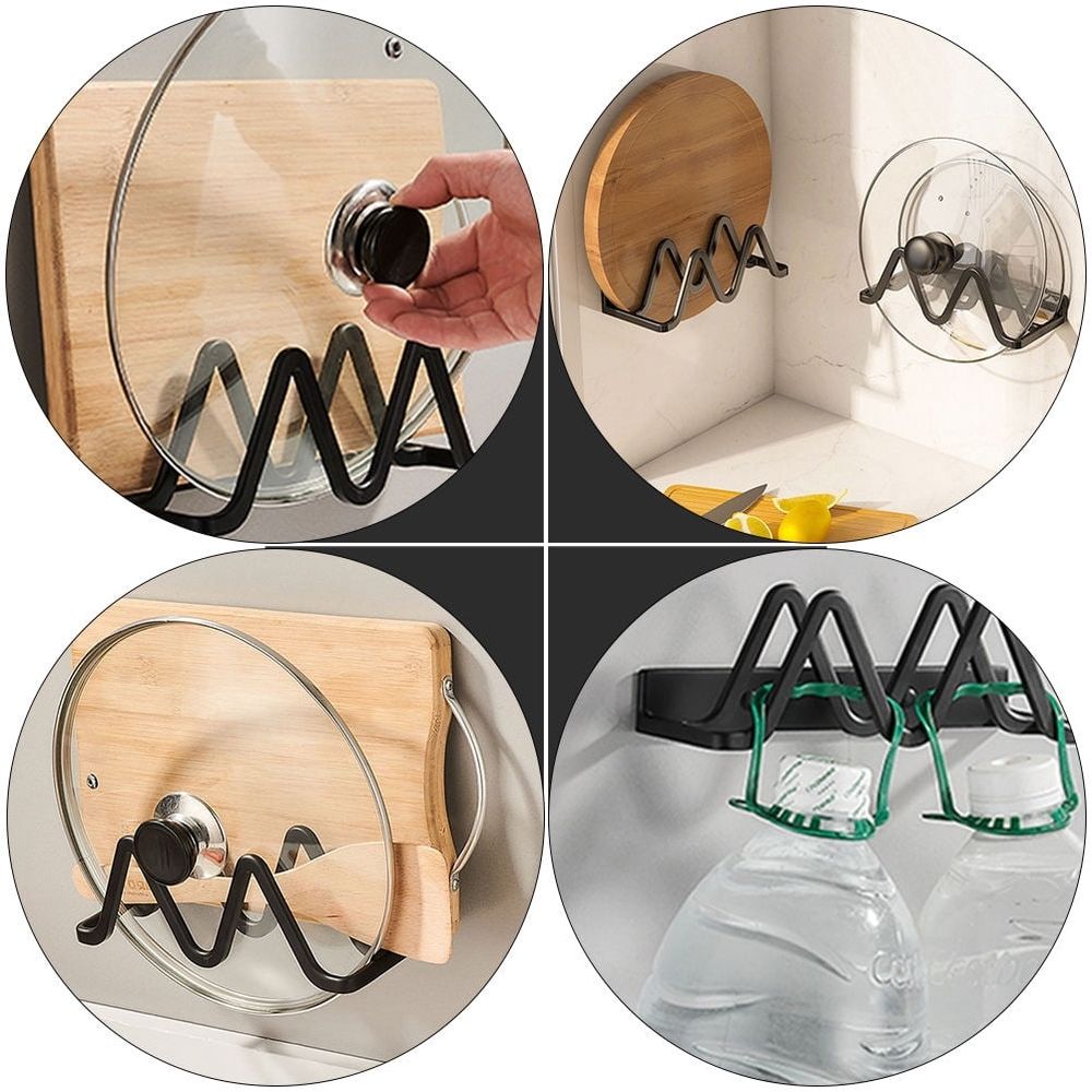 Wall-Mounted Pot Lid Holder Rack, 1Pc Aviation Aluminum Kitchen Organizer for Home Storage