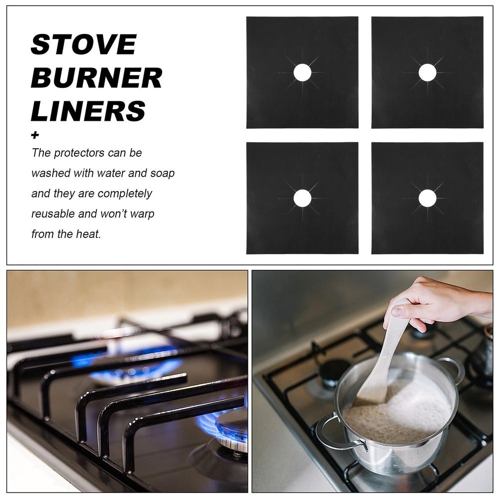 4Pcs Stove Burner Liners for Gas Stove Non-Stick Coated Glass Fiber