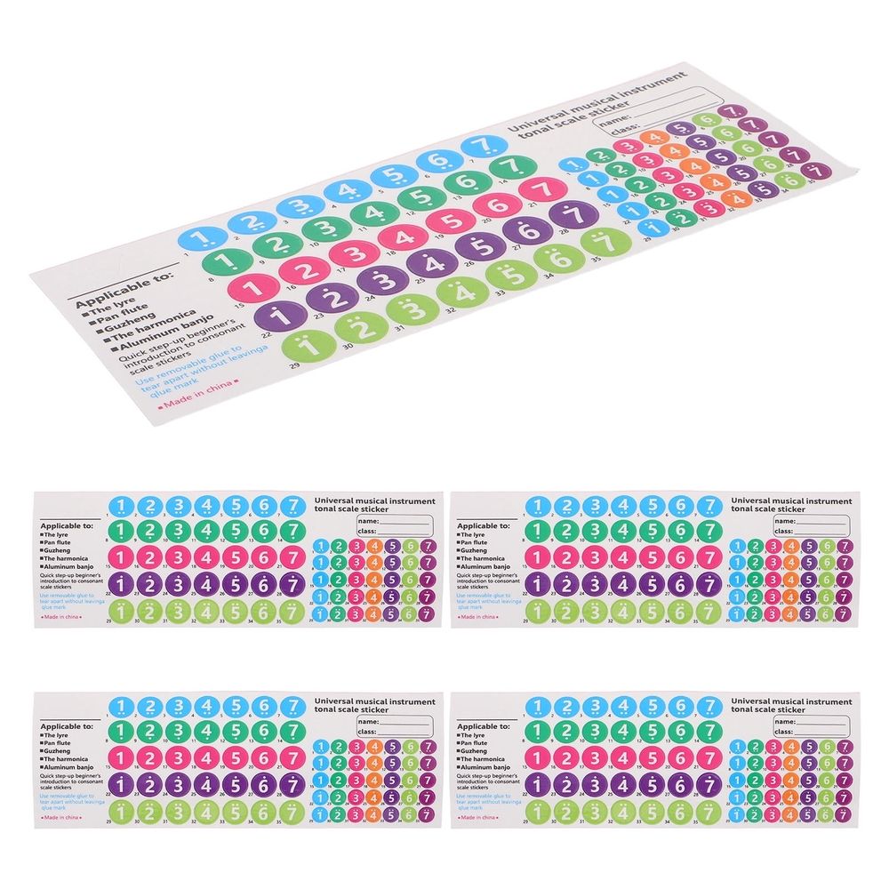 5-Pack Multi-Color Pan Flute Note Decals PVC Stickers Compatible with 16 & 18 Tube Panpipes for Music Instruments
