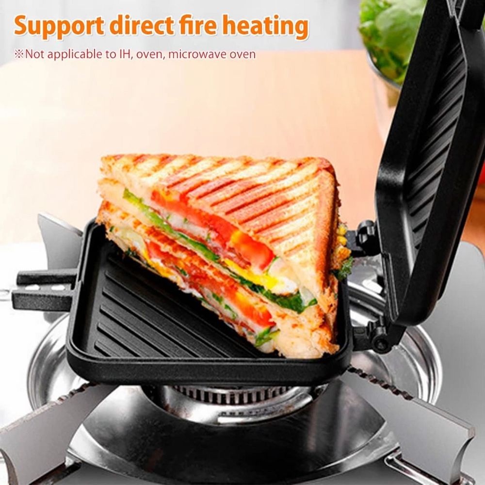 Toastie Maker Double Side Bread Frying Pan Non Stick Stovetop Sandwich Maker Machine With Heat Handles Multiple Purposes Sandwich Camping Toaster For Stov for Home & Kitchen Black